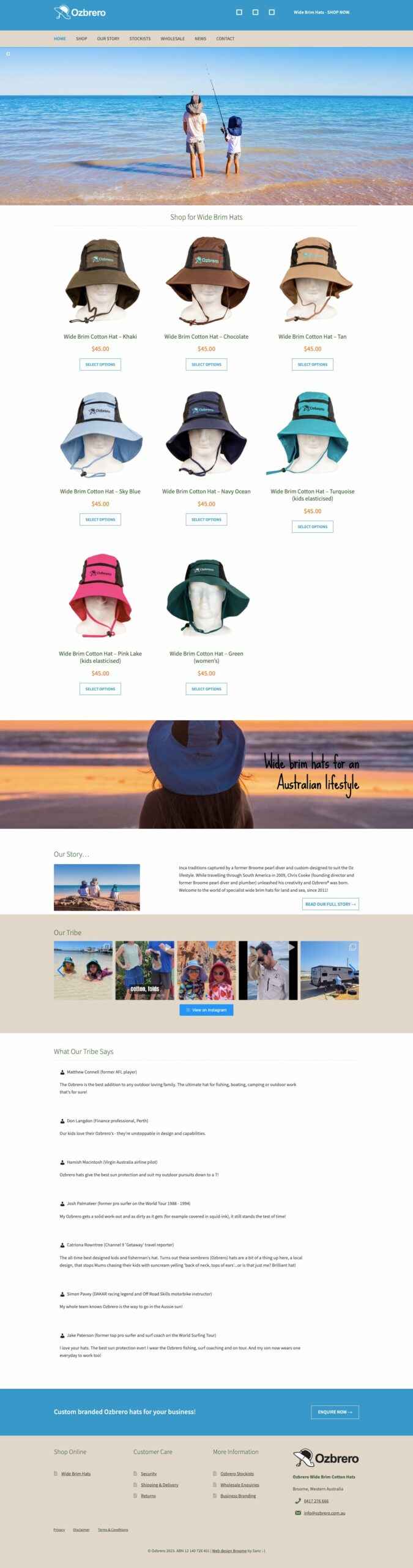 Ozbrero Hats website screenshot.